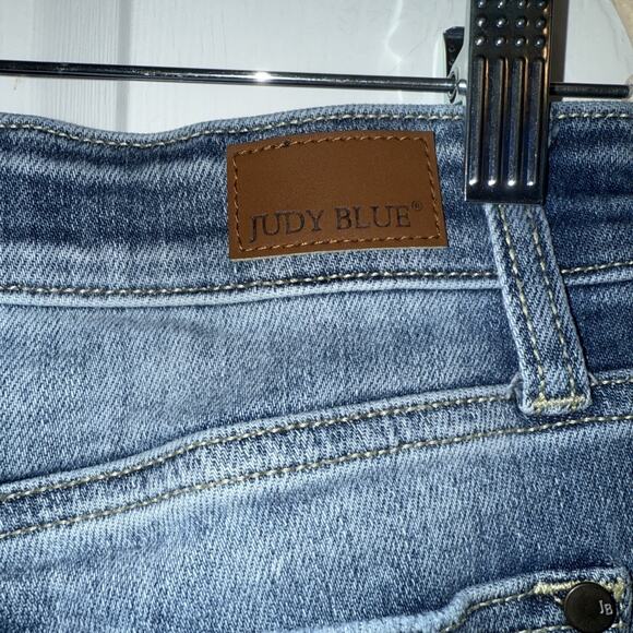Judy Blue Jeans Sz 9/29 Blue Bootcut Raw Hem Stretch Slimming Comfort - Picture 9 of 9